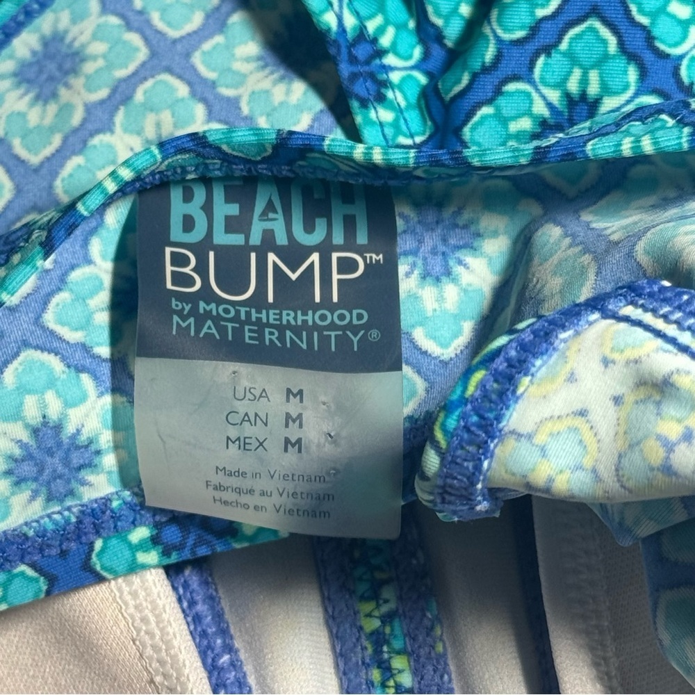 Motherhood Maternity Geometric One Piece Swimsuit Beach Bump Halter Size M Teal - Picture 6 of 6